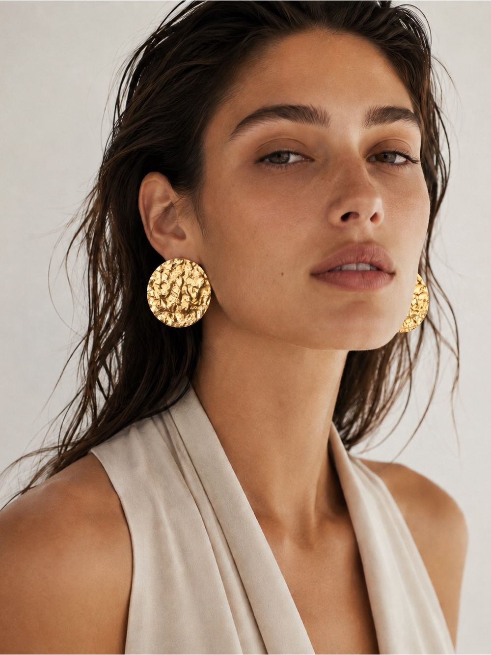 2/$30🌵 Gold Hammered Flat Circle Disc Earrings Stud European Style Jewelry NEW